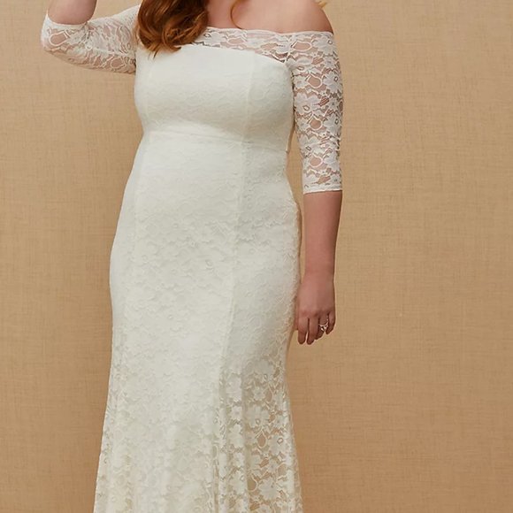 NWT Torrid Wedding Gown/Dress Ivory Lace Off Shoulder Fit & Flare 18 - Picture 7 of 15